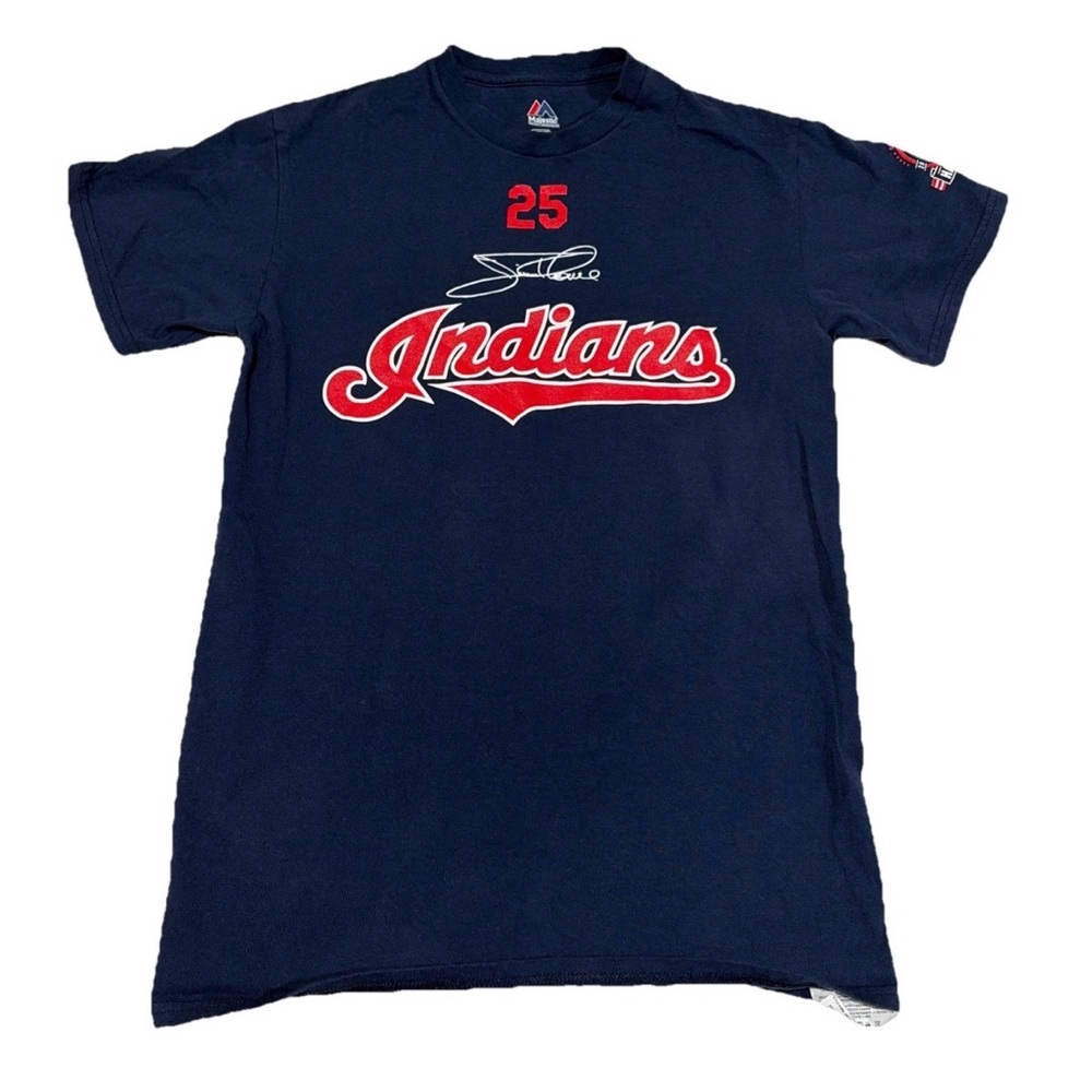 Cleveland Indians Jim Thome Tshirt #25 Majestic MLB Blue Sz Small Hall Fame 2018